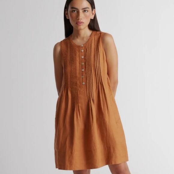 Quince Womens Small 100% European Linen Sleeveless Swing Dress Terracotta - Picture 1 of 10